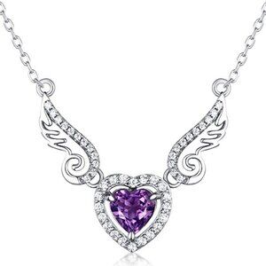 🎁 Hollow Purple Heart Wings Lovely Pendant Necklace for Women, EVGG1052
